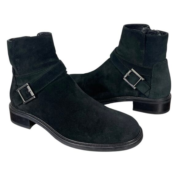 Aquatalia Bree Suede Ankle Boots Black Women’s 8 Side Zip Moto Dark Academia - Picture 2 of 11